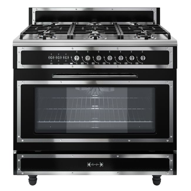 Cocina Royal Negra Moldura Acero 900